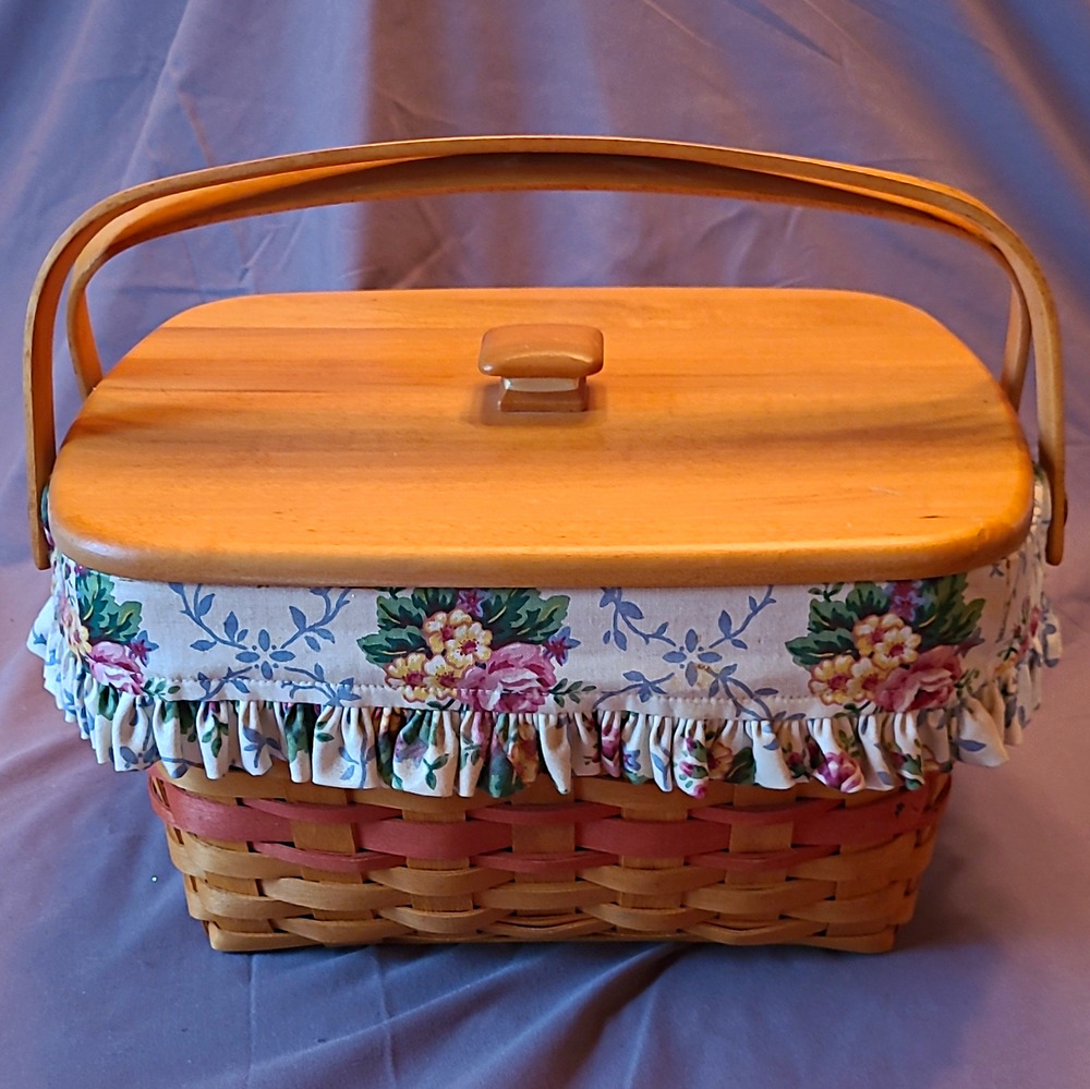 Longaberger 1996 Mothers Day Vanity Basket Set Lid Fabric Liner Double Protector